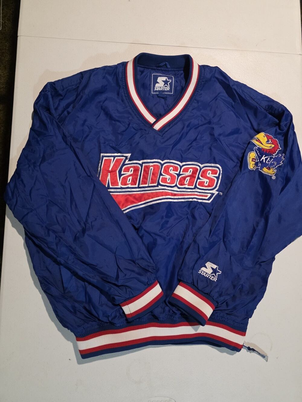 VINTAGE 90s Starter Kansas University Jayhawks Blue Jacket Size Large